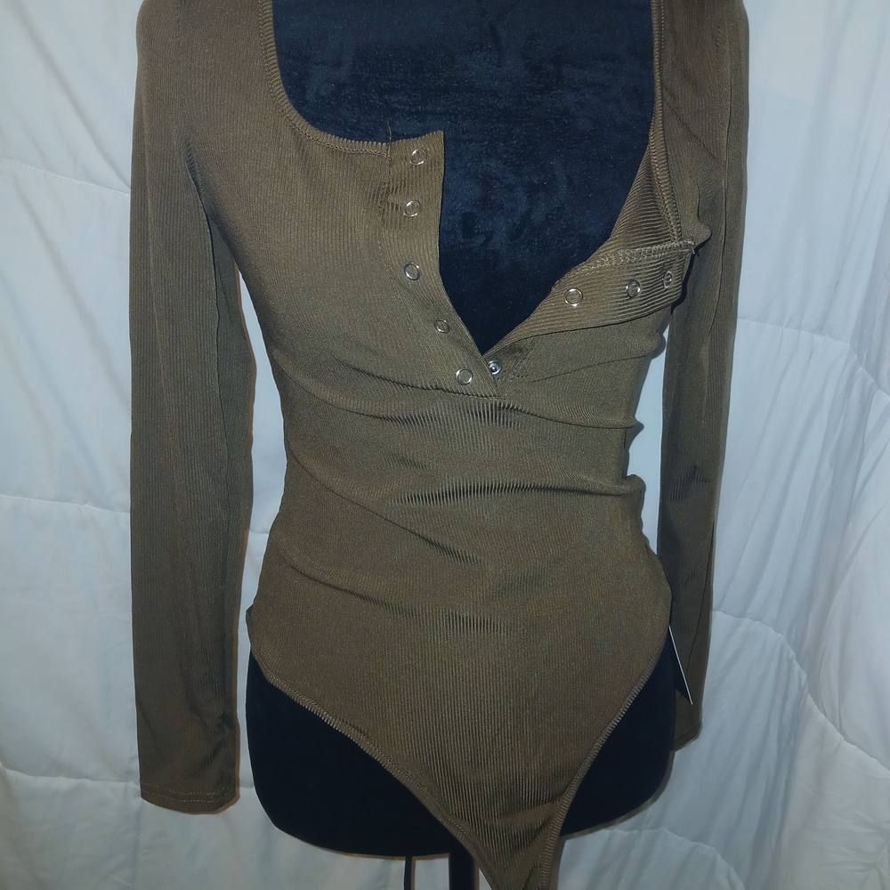 Brown Long Sleeve Snap Top Body Suit